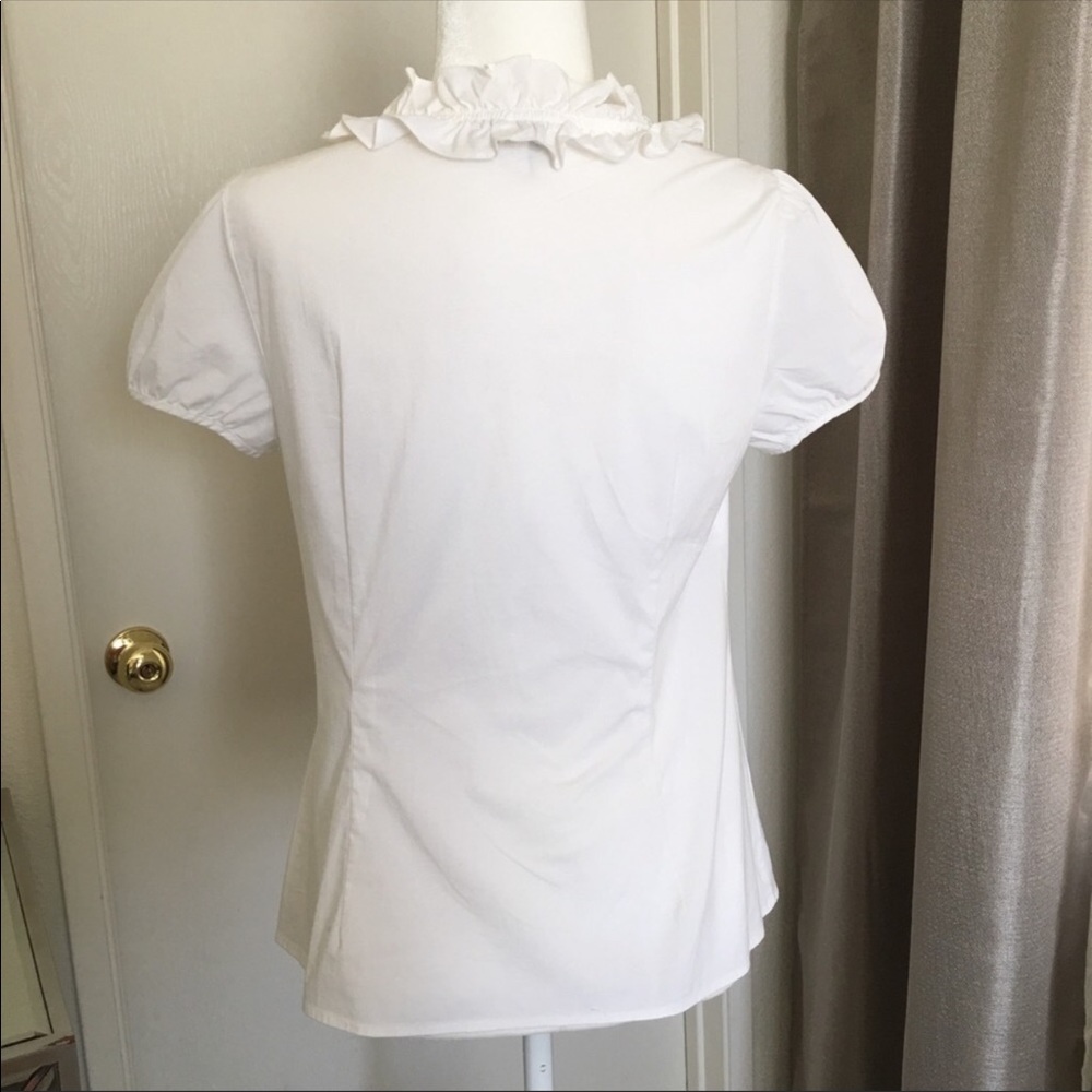 Ann Taylor Loft White Ruffle Button Down, Size 4. - image 5
